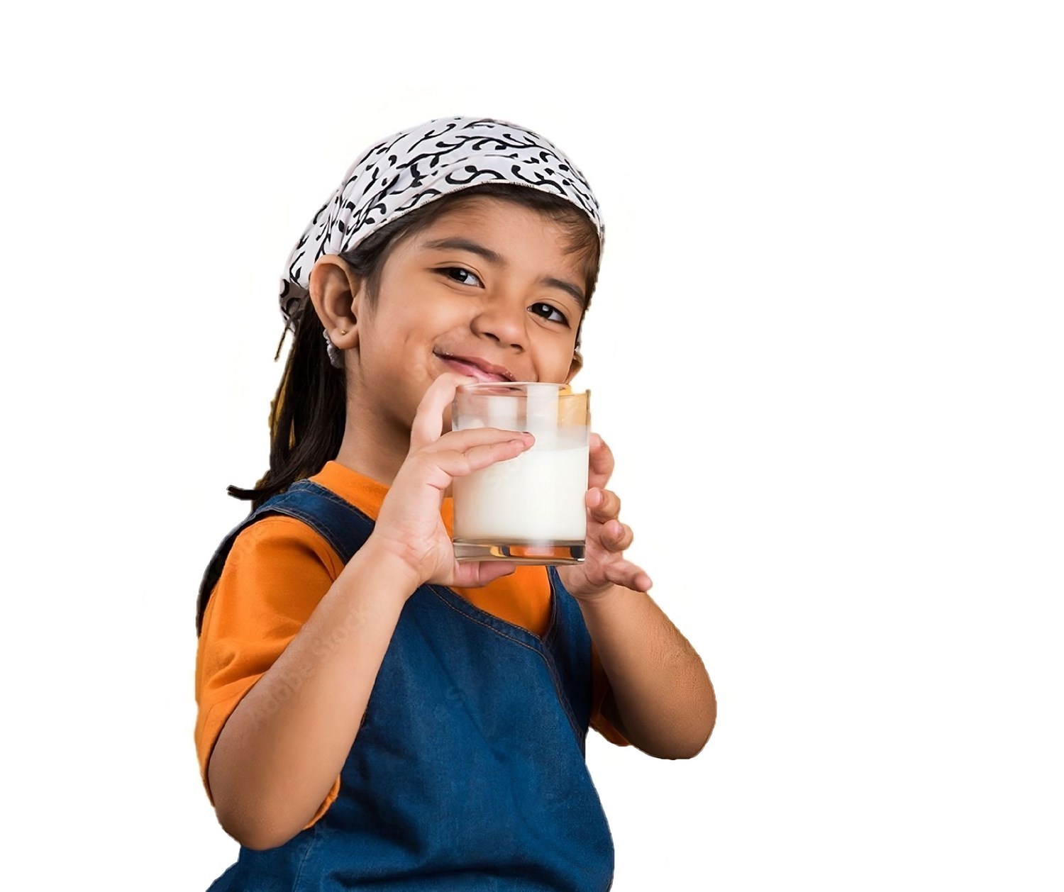  A girl drinking pure milk from dairy cow