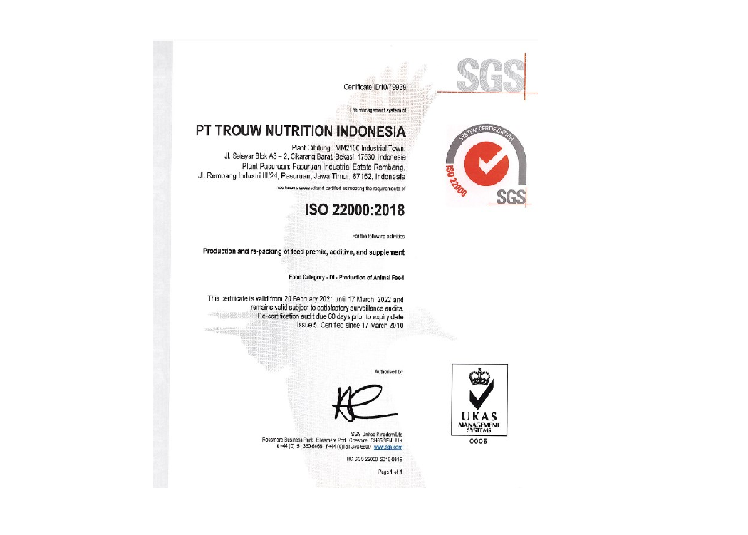 ISO 22000:2018 For Nutreco Indonesia